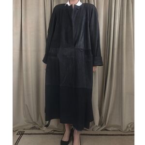 Vintage Mario Valentino Black Full Length Leather Trench Coat Dress